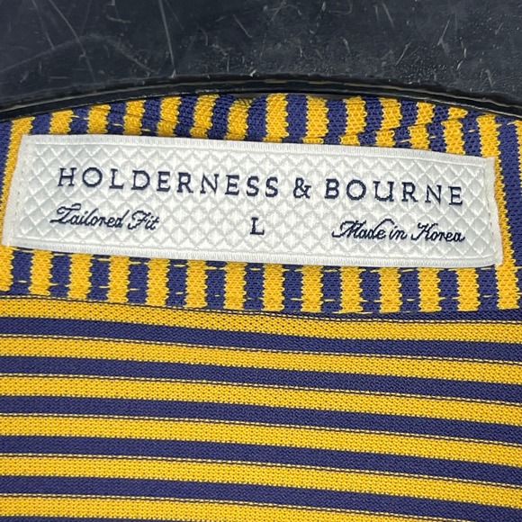 NEW Holderness & Bourne MAXWELL Mens L Performance Golf Polo Navy Yellow Jacket - Picture 2 of 11